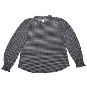 Adrianna Papell Top Womens Medium Black Floral Balloon Sleeve Keyhole Blouse